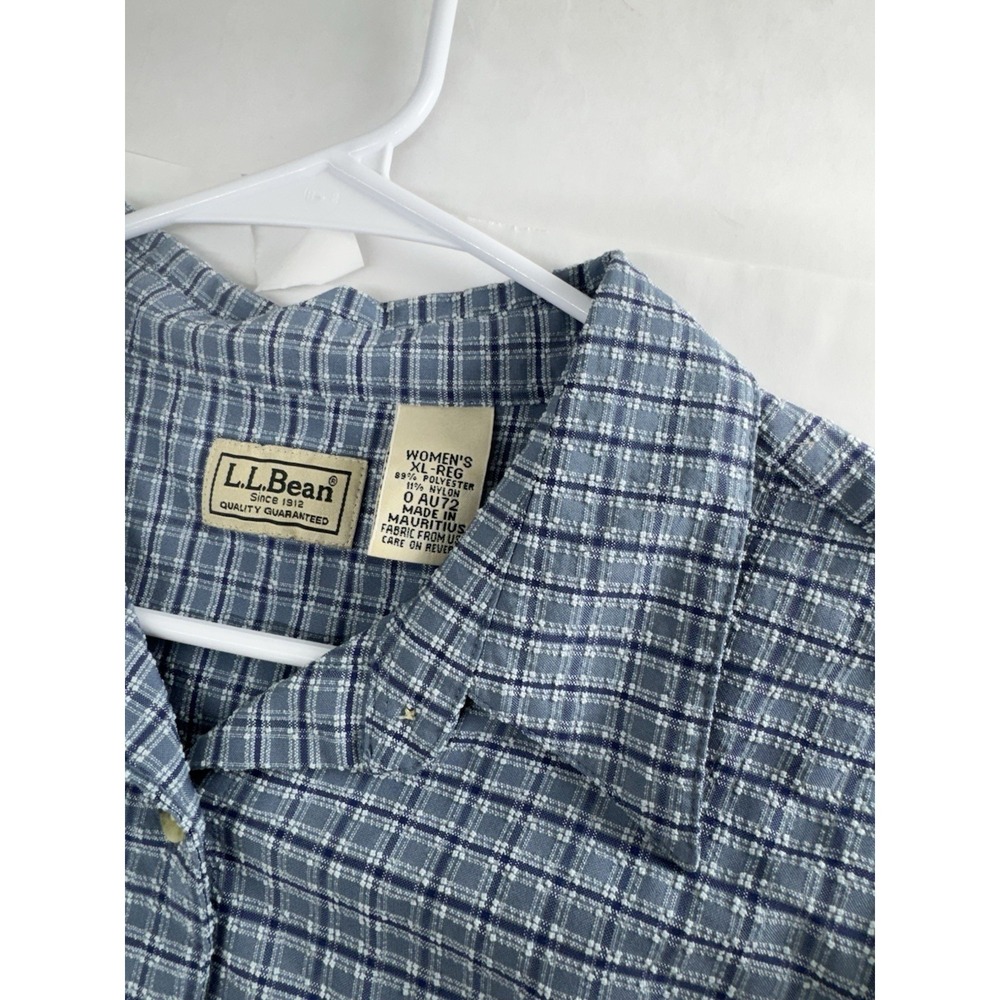 Vintage L.L. Bean Women XL Blue Cotton Short Sleeve Button Shirt Pockets - Picture 6 of 6
